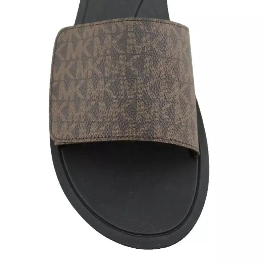 Michael Kors Wade Adjustable Slide Sandal Brown Logo Canvas NEW Sz 8 - Picture 7 of 8